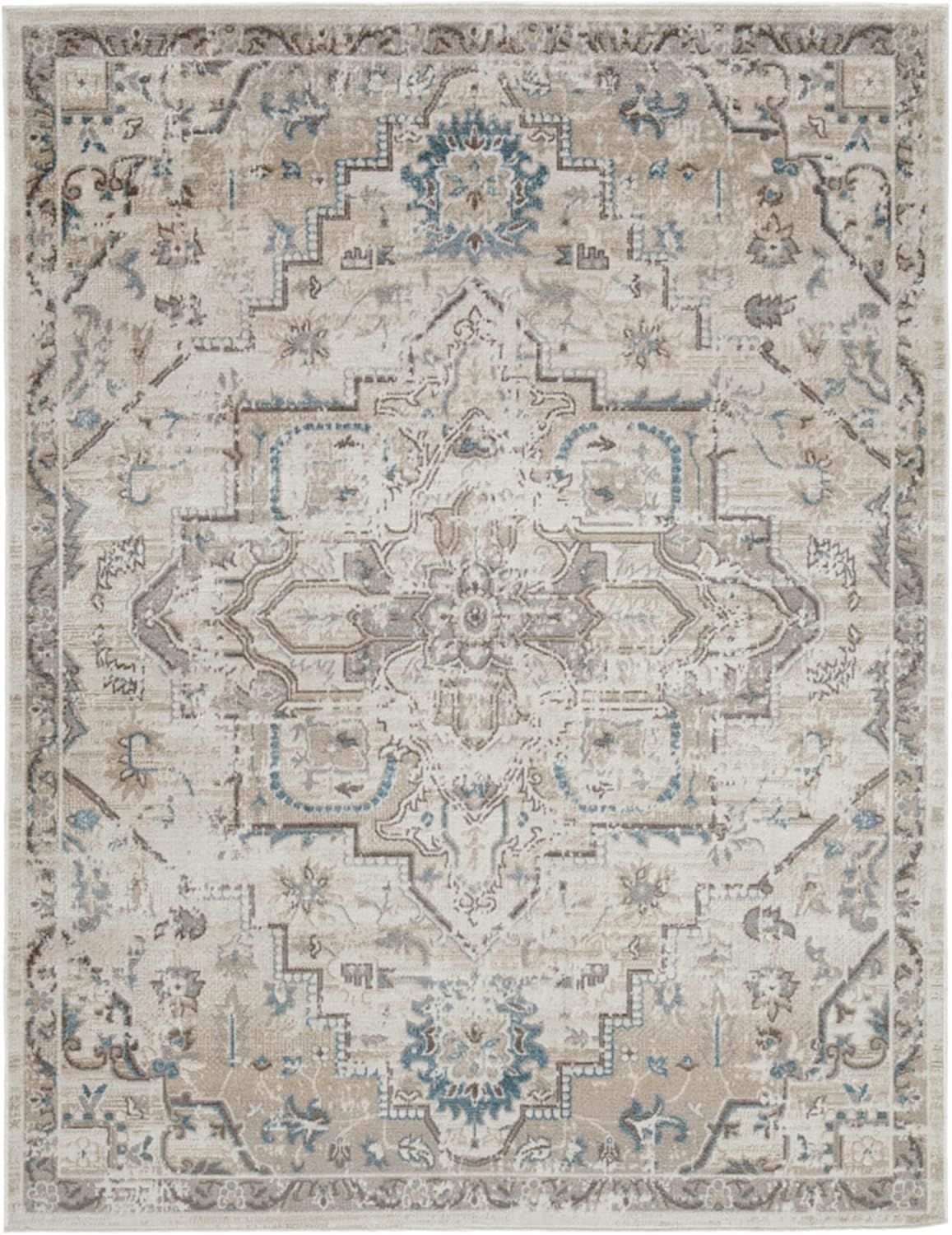 Barkham Beige Blue Gray Medallion Washable 5' x 7' Rug