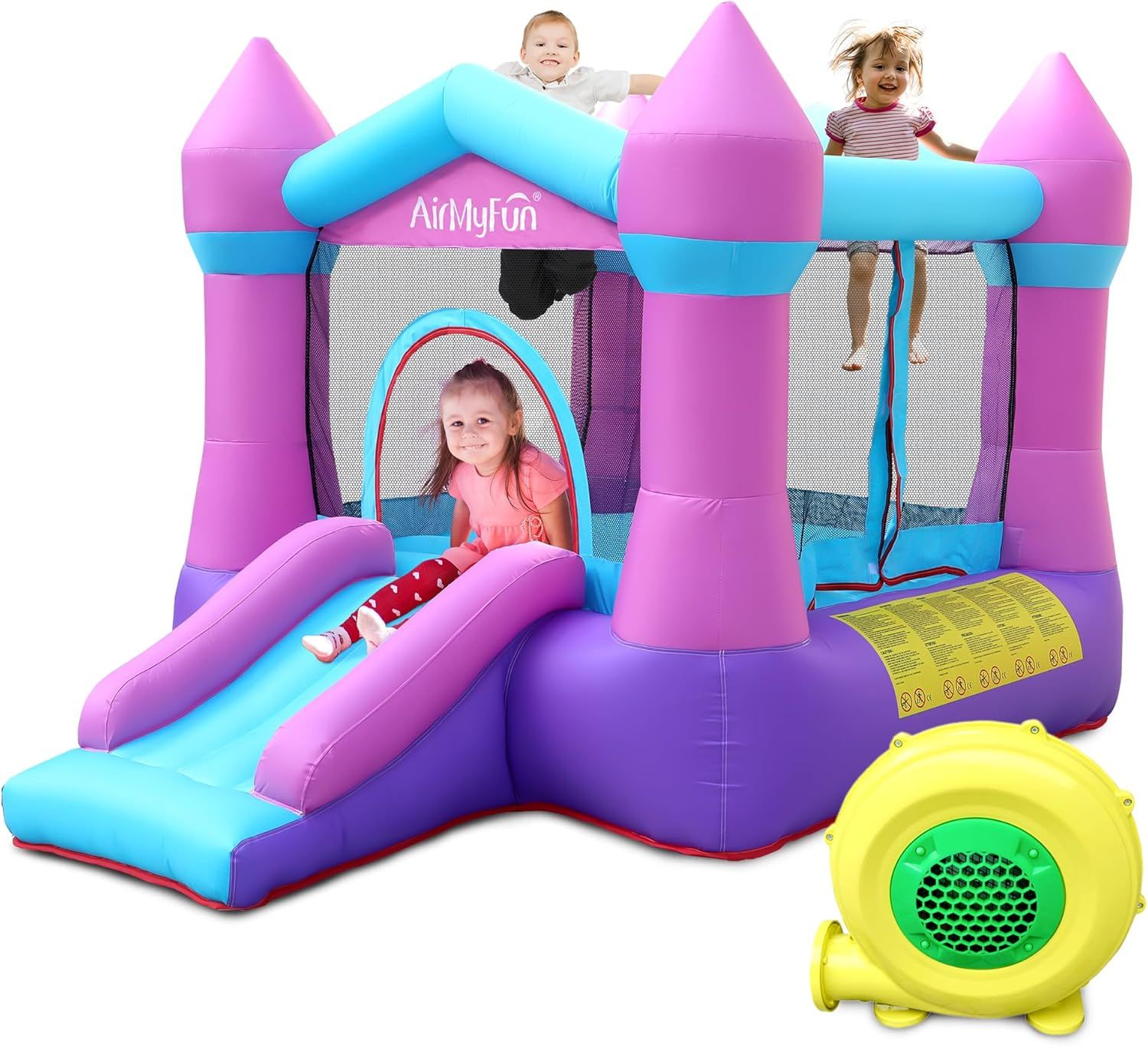 AirMyFun Pink and Purple Inflatable Bounce House with Slide