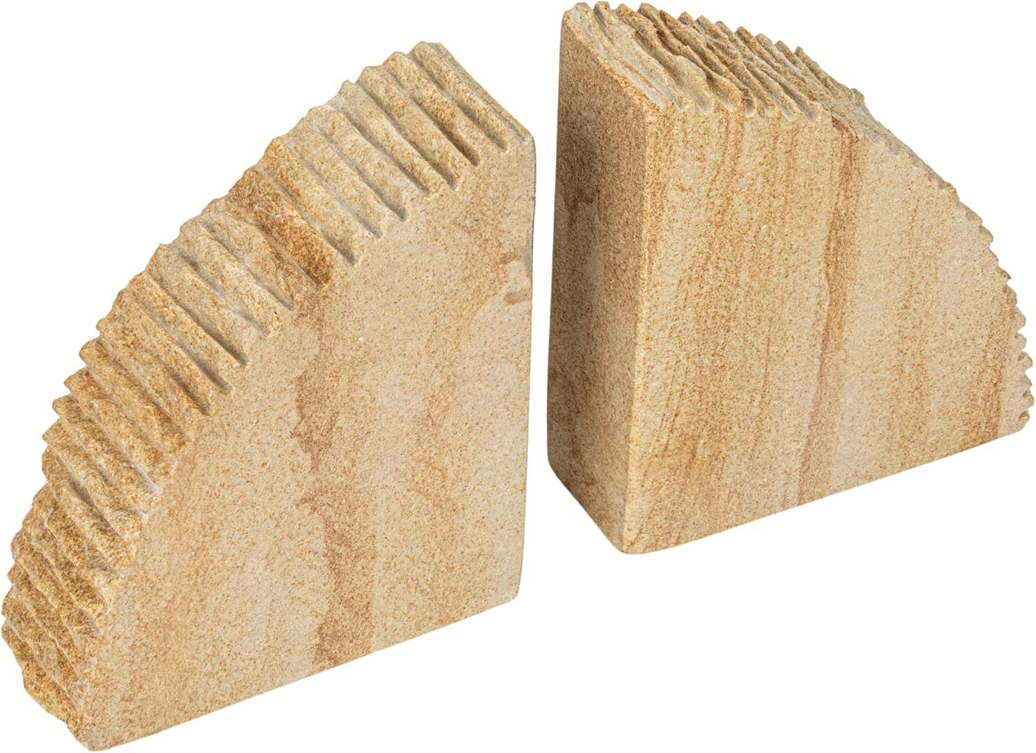 Natural Sandstone Ribbed Edge Decorative Bookends, Set of 2