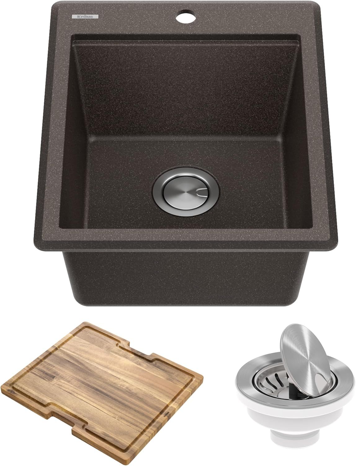 Metallic Brown Quartz Single Bowl Drop-In Bar Sink with Accessories