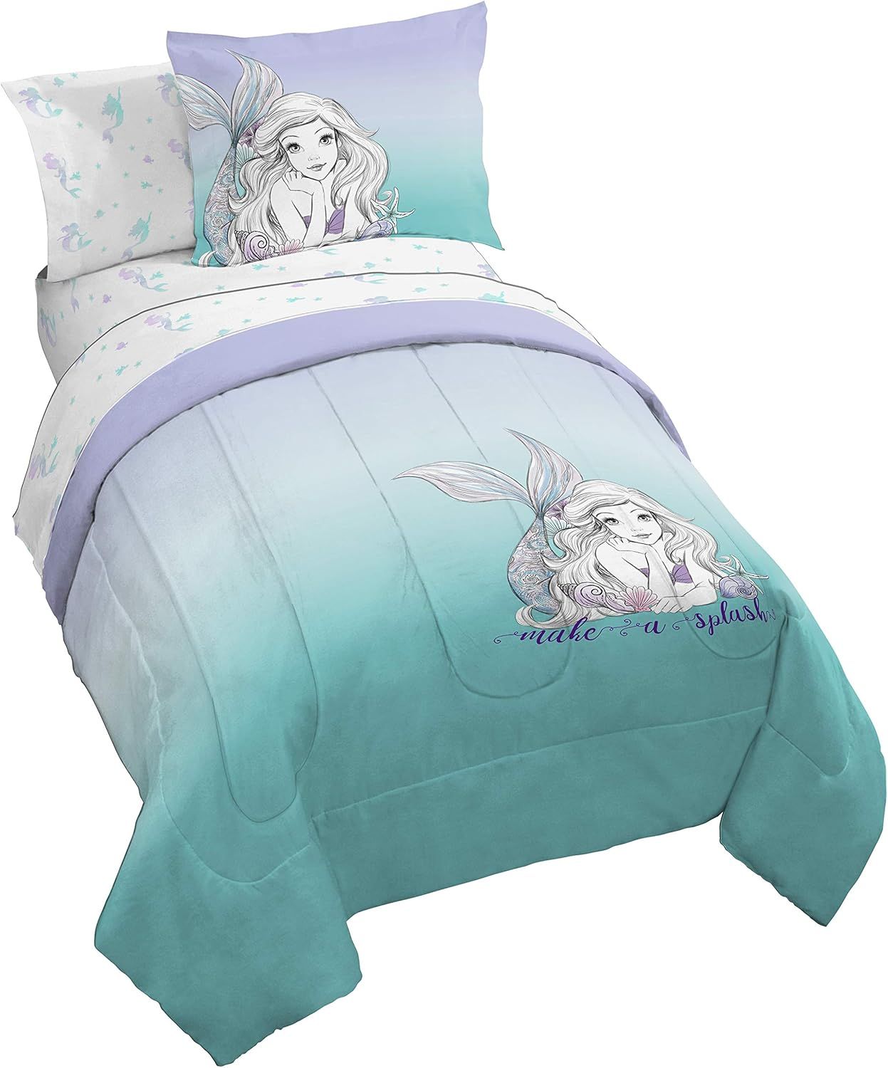 Little Mermaid Twin Purple Microfiber Reversible Bed Set