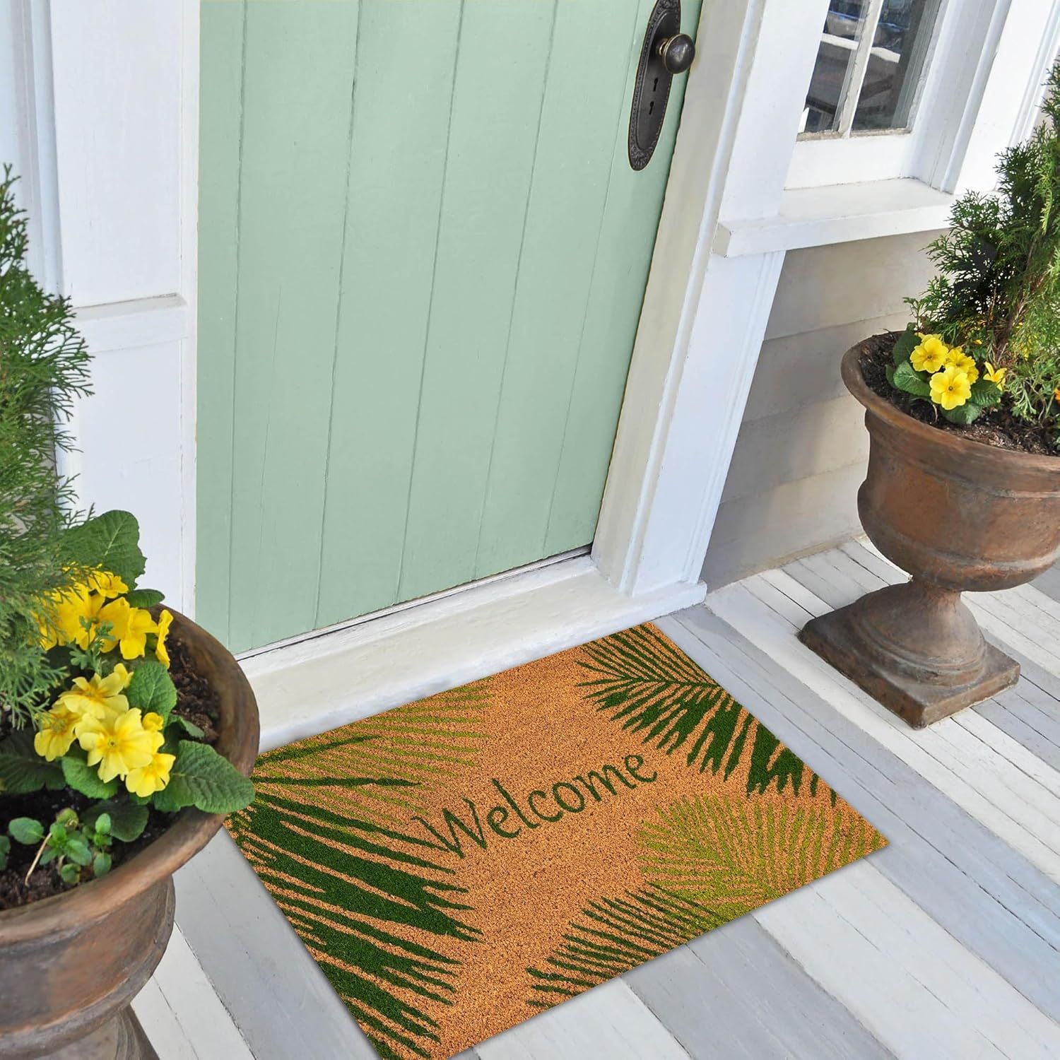 Green and Natural Coir Welcome Outdoor Door Mat, 24" x 36"