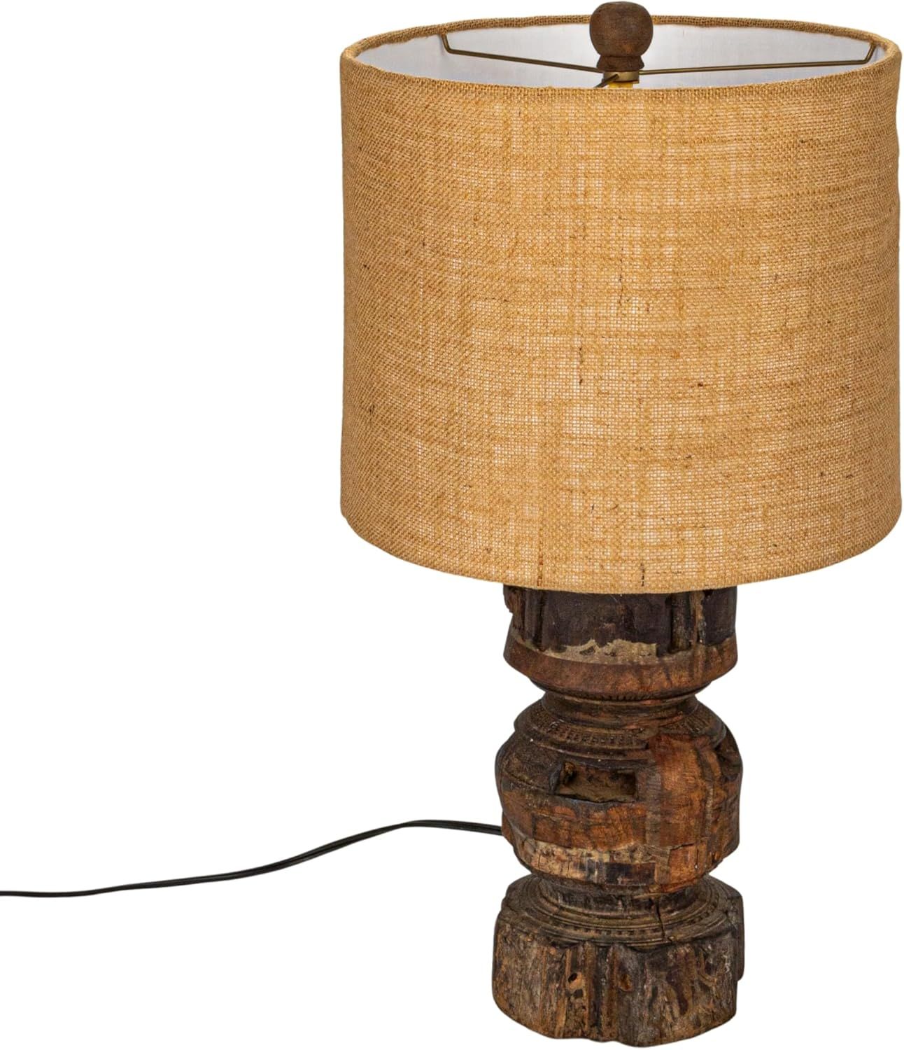 Natural Reclaimed Wood Table Lamp with Jute Shade