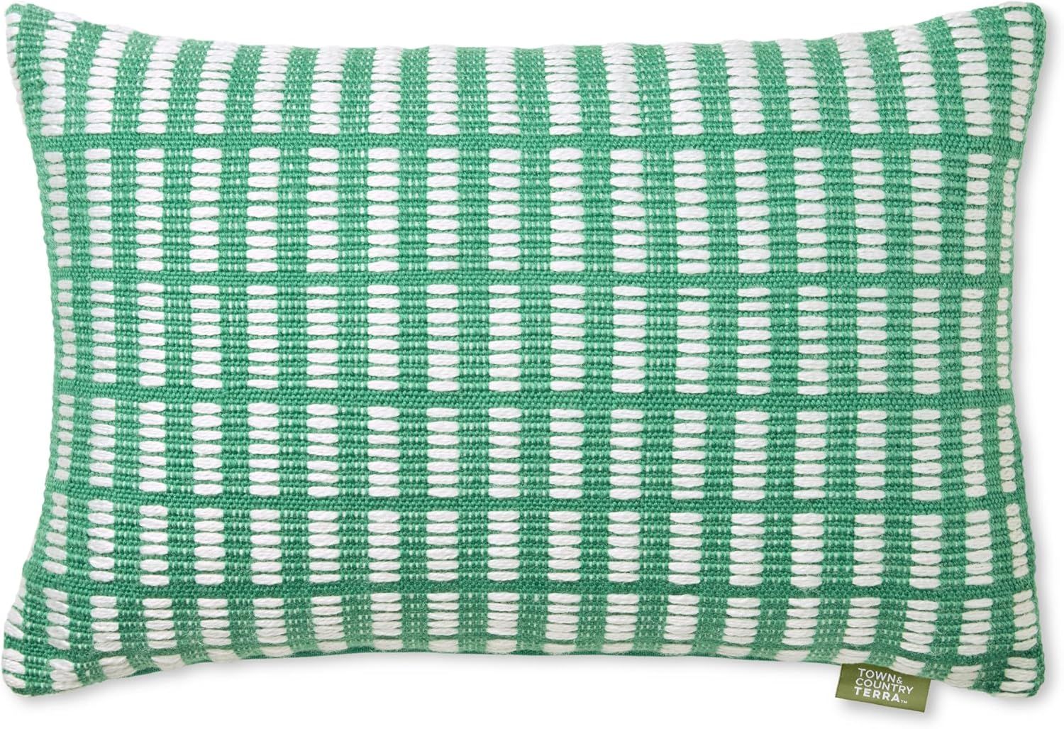 Green and Ivory Recycled PET Indoor/Outdoor Pillow, 14"x20"