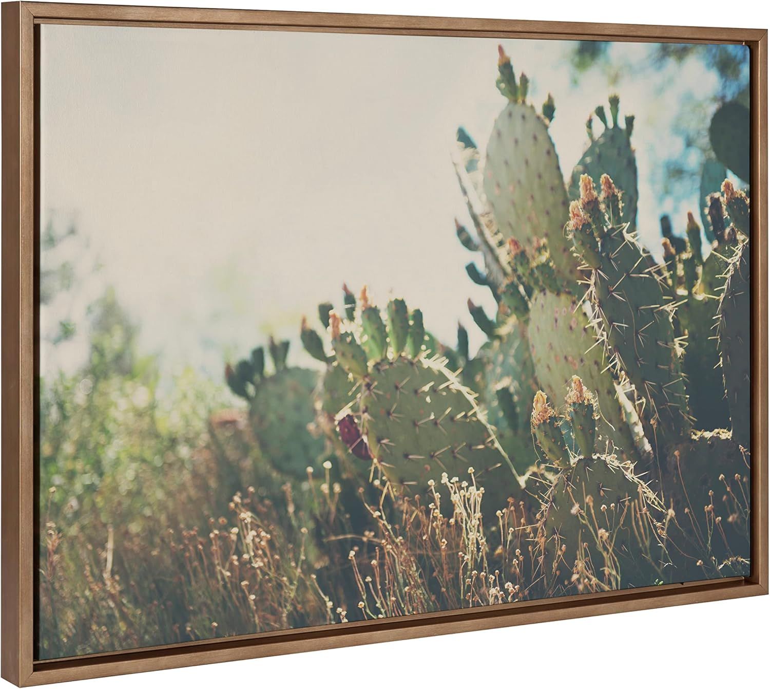 Gold Framed Desert Prickly Pear Cactus Canvas Wall Art