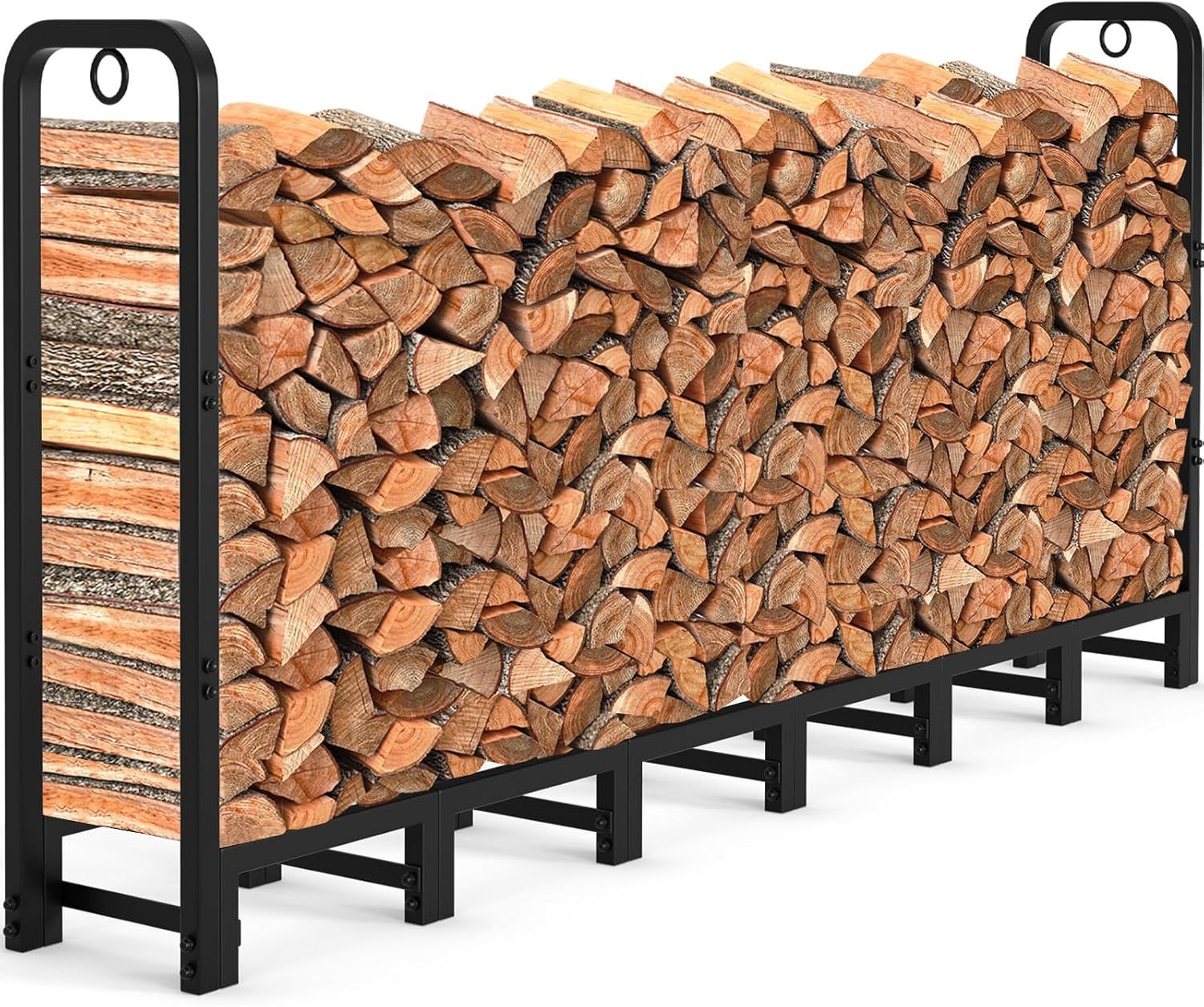 8ft Black Steel Outdoor Firewood Log Rack with Cover