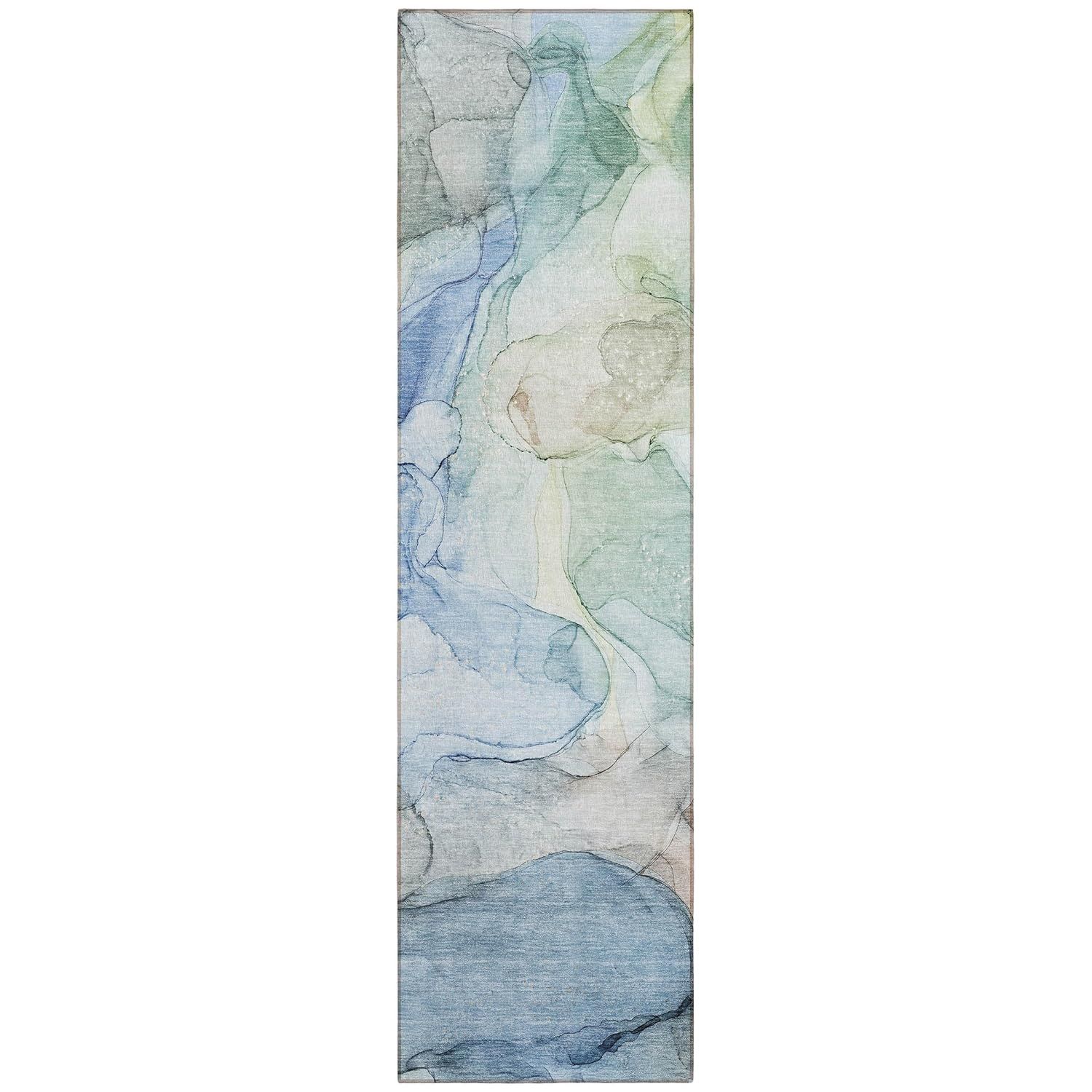 Addison Blue Watercolor Synthetic Washable Runner Rug