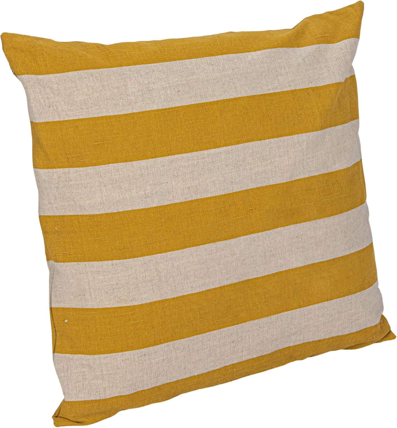 Yellow and Natural Cotton Linen Striped Square Pillow