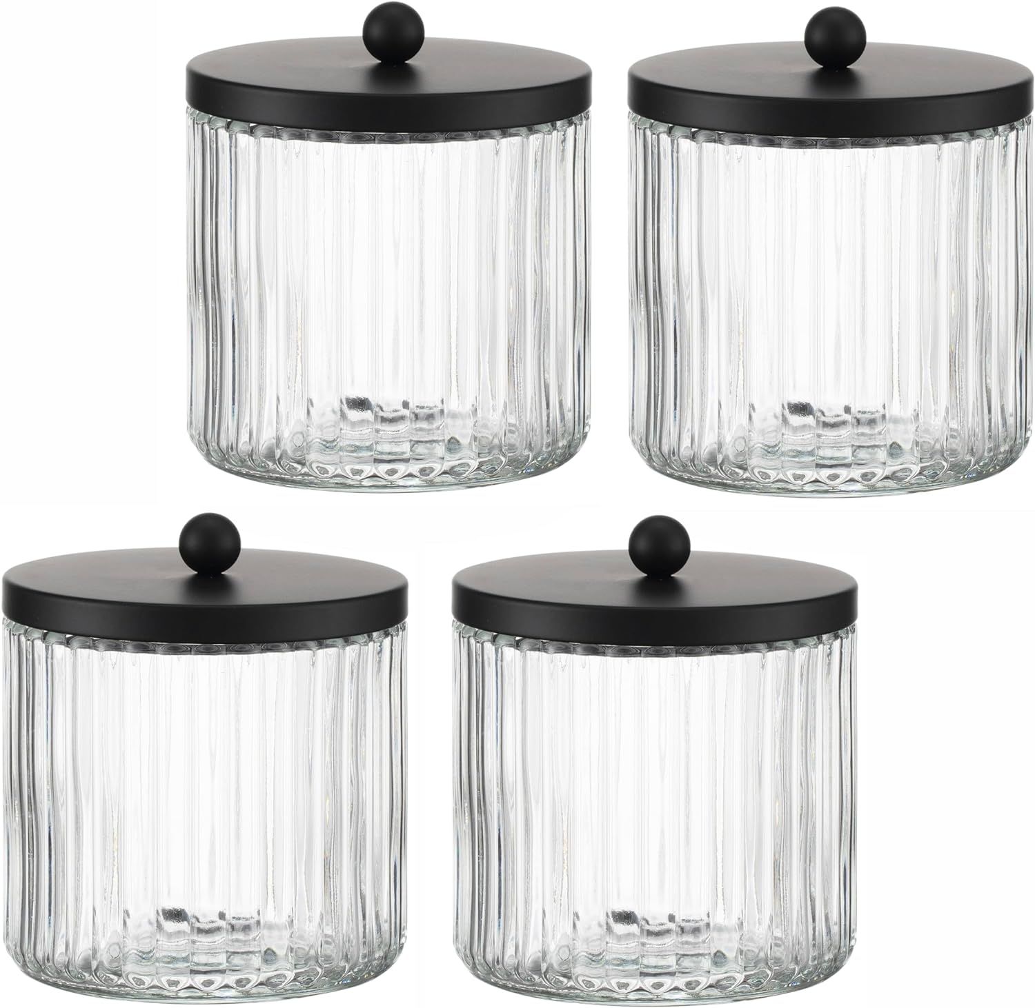 Clear Glass Bathroom Canister Set with Black Metal Lids