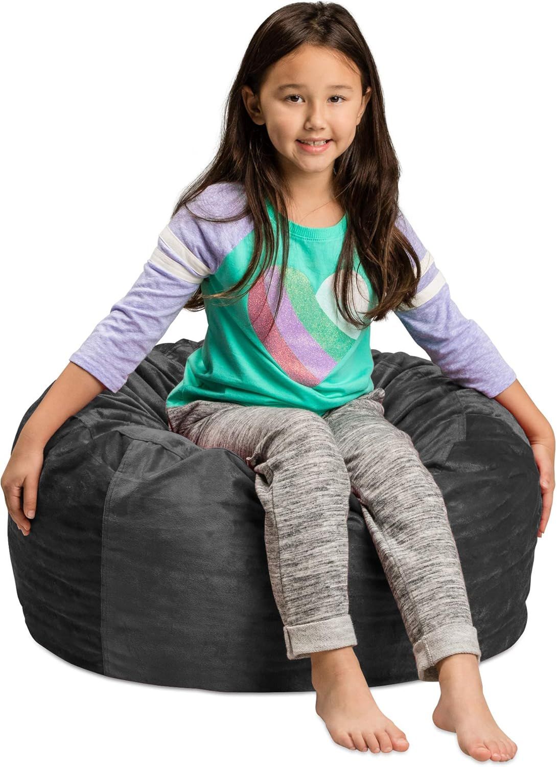 Charcoal Microsuede Kids Round Bean Bag Chair