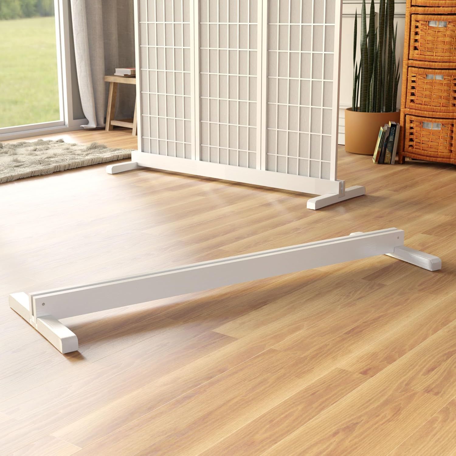 White Stained Wood 3-Panel Room Divider Stand