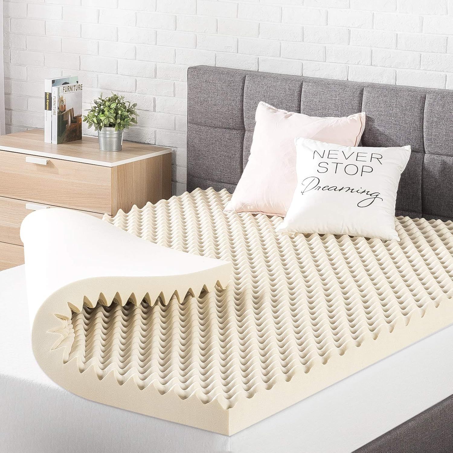 Twin Beige Egg Crate Memory Foam Mattress Topper