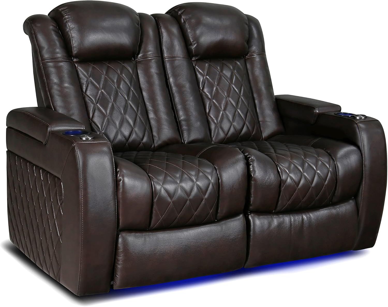 Dark Chocolate Leather Reclining Loveseat with Cup Holders and Storage