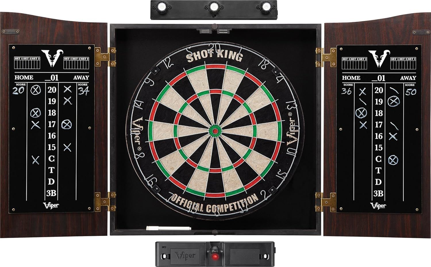 Elite Walnut Finish Dartboard Cabinet Set with Sisal/Bristle Board