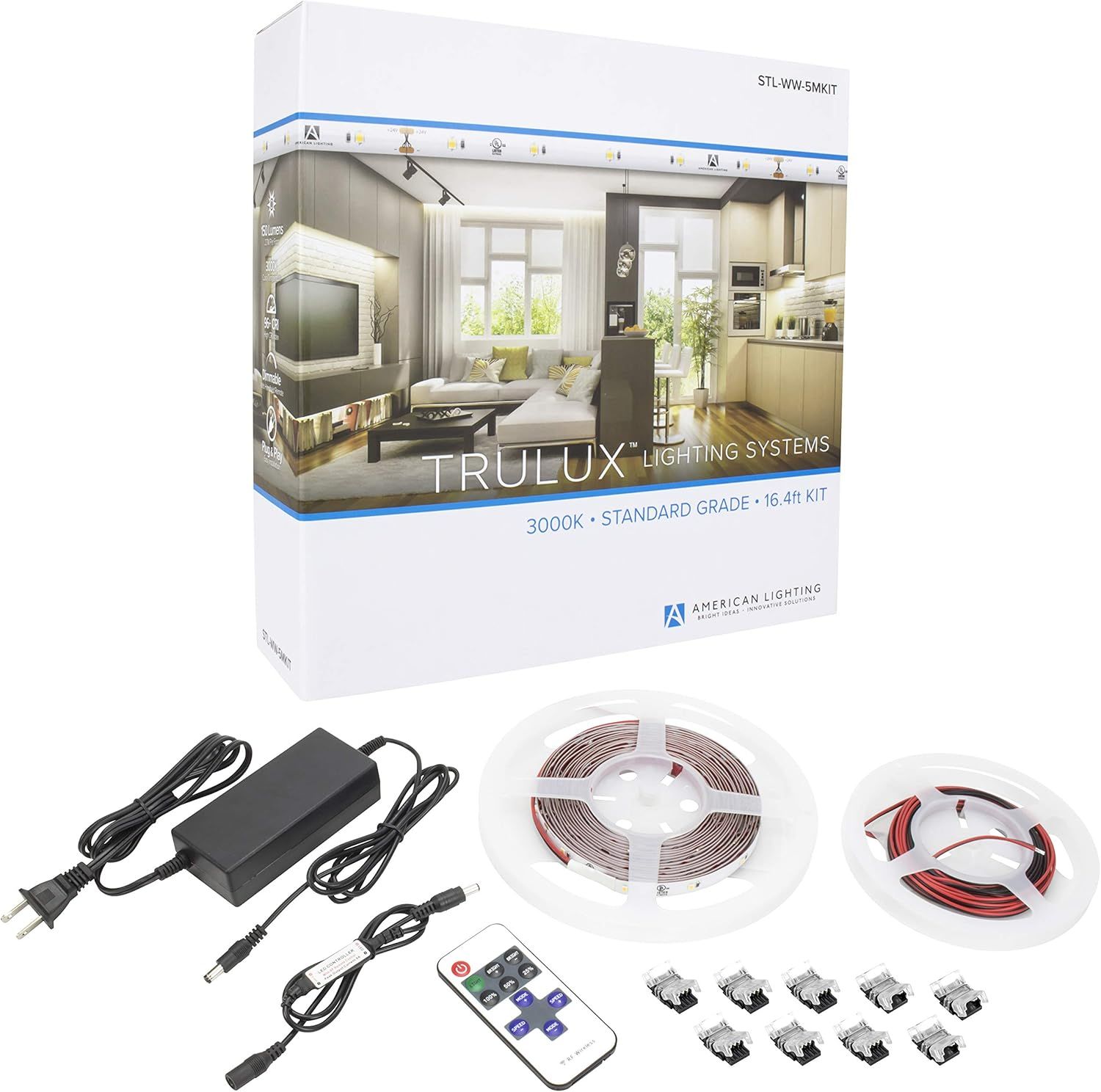 Warm White 16.4ft LED Tape Light Kit with Remote