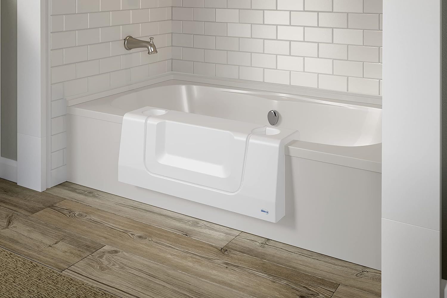 Large White Convertible Walk-In Bathtub Accessibility Kit