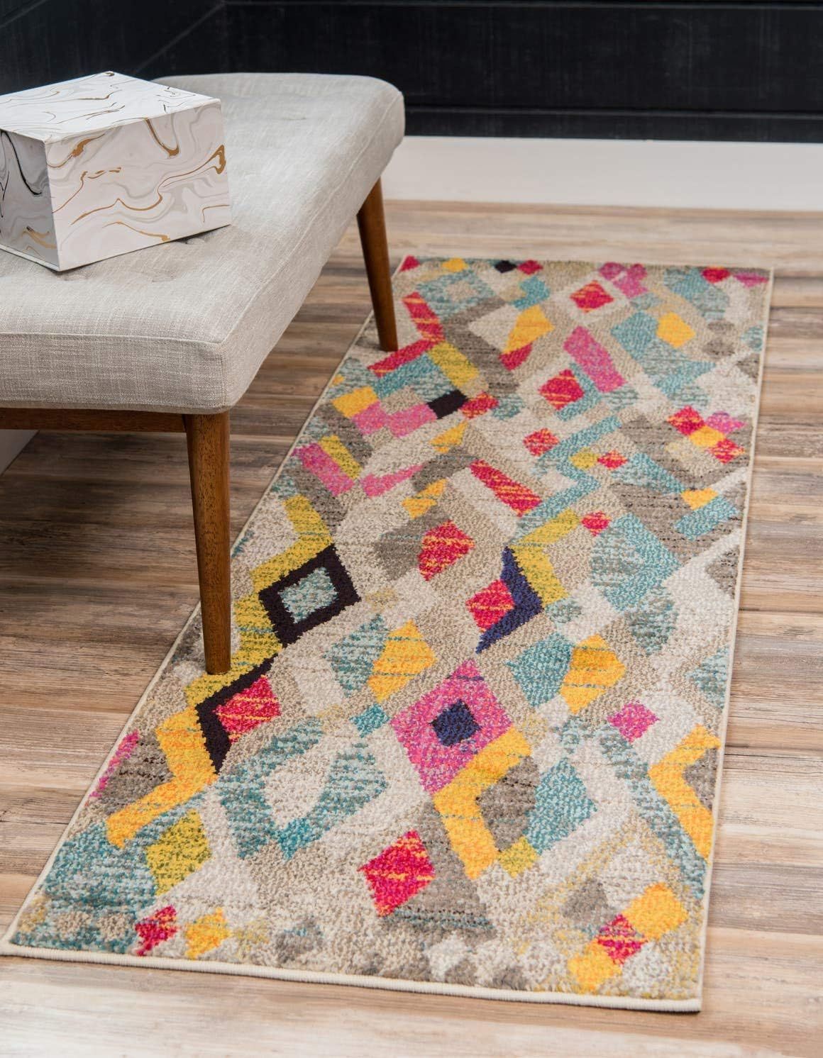 Colorful Geometric Pattern Stain-Resistant Kids Runner Rug