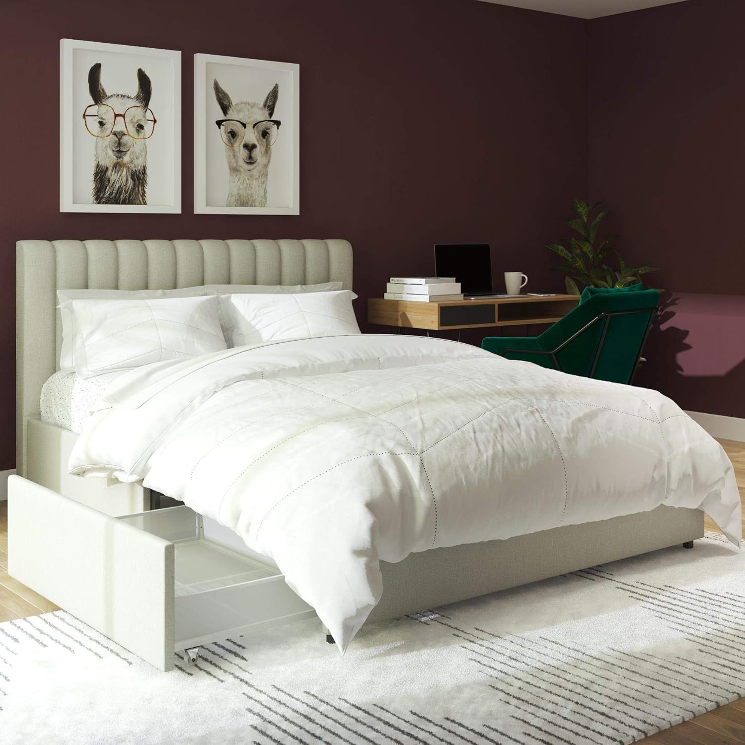 Brittany Modern Full Gray Upholstered Bed with Storage Drawers