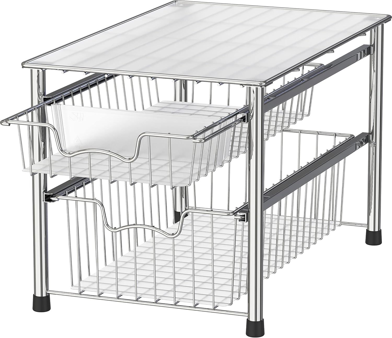 Chrome Stackable 2-Tier Sliding Basket Organizer