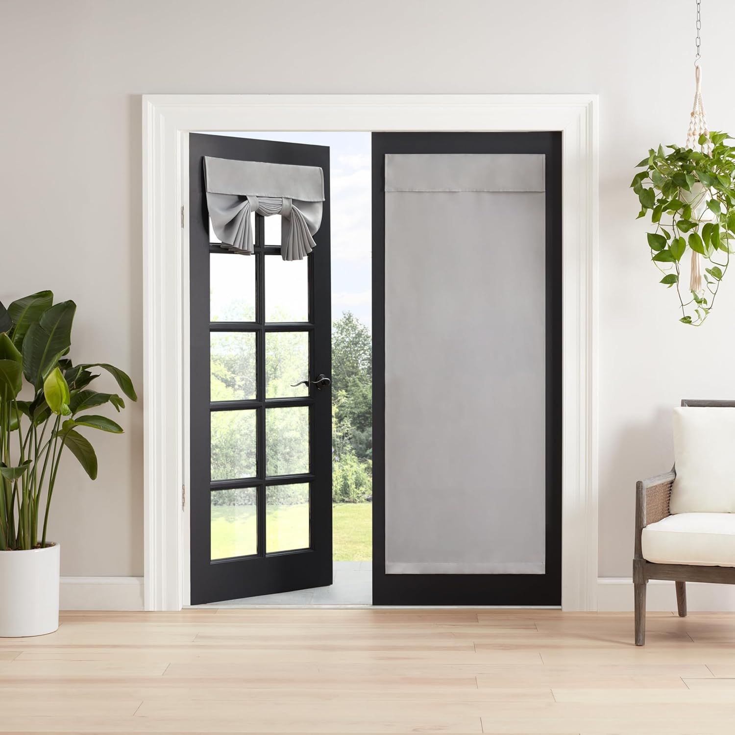 Gray Polyester Blackout French Door Panel, 40 x 26 Inch
