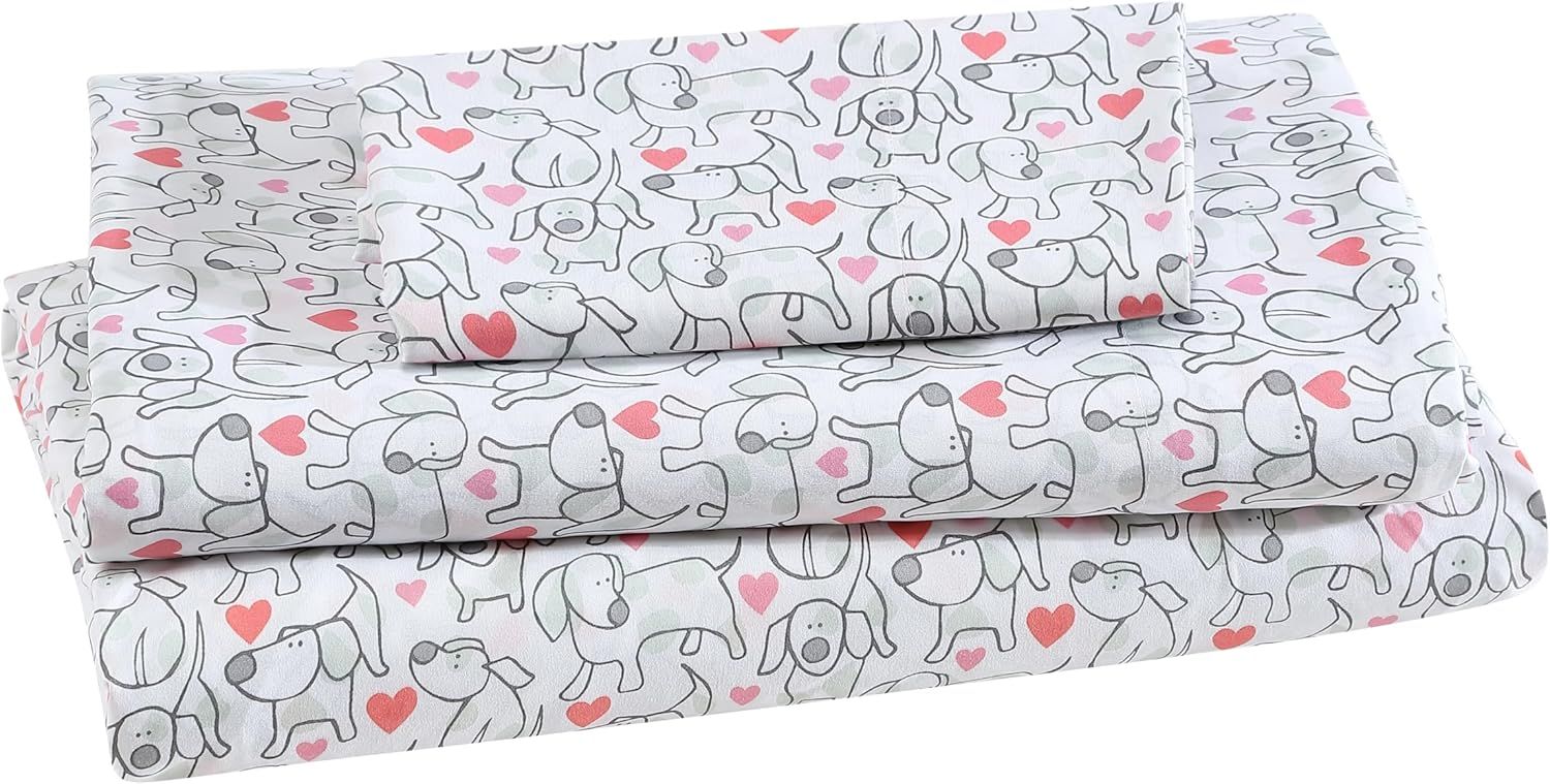 Twin Pink and White Microfiber Kids Sheet Set