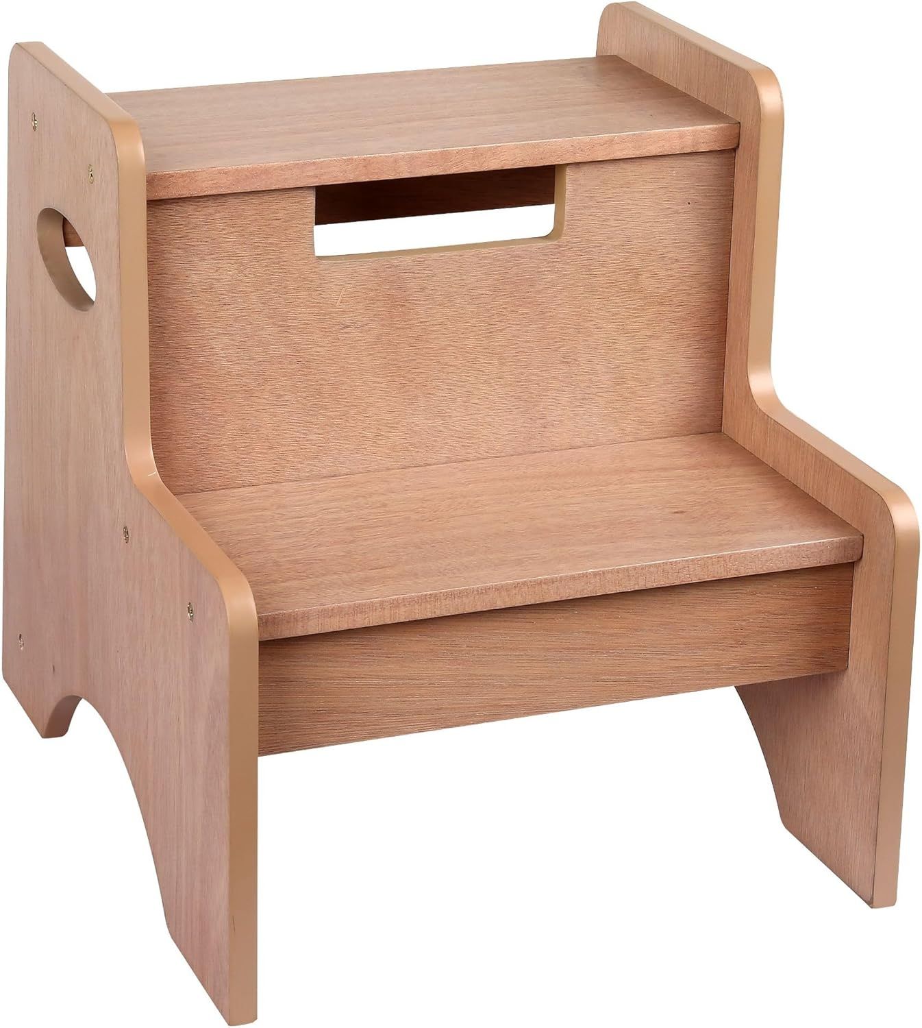 Oak Finish Wooden Two-Step Stool with Handles