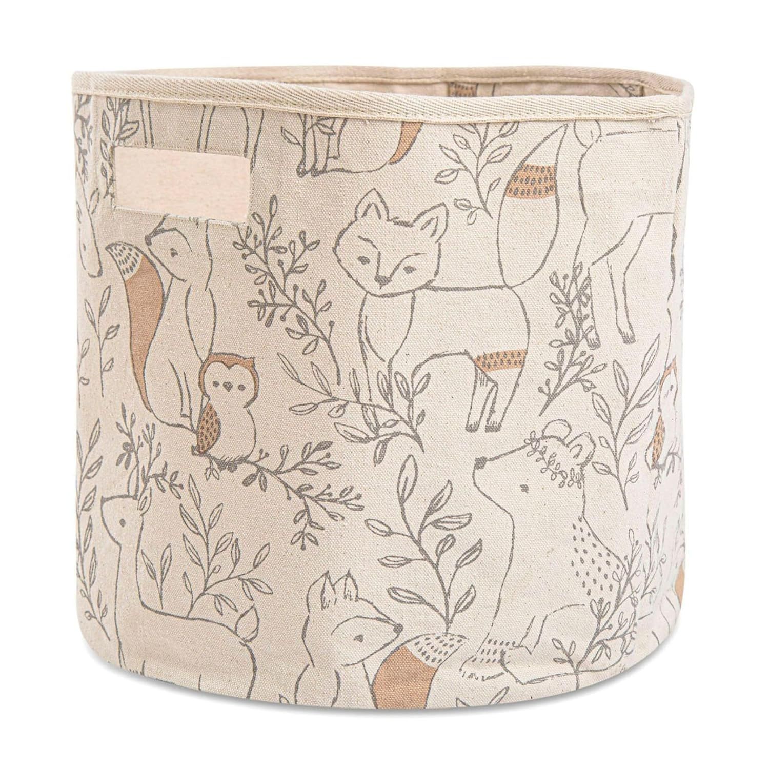 Ezra Beige and Brown Fabric Woodland Nursery Storage Basket