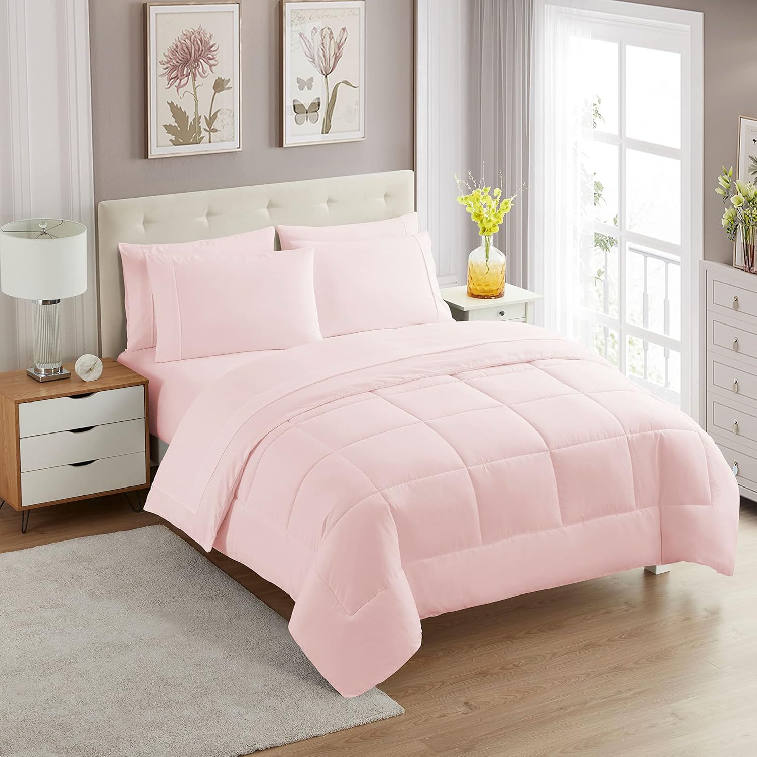 Pale Pink Twin Down Alternative Microfiber Bed Set