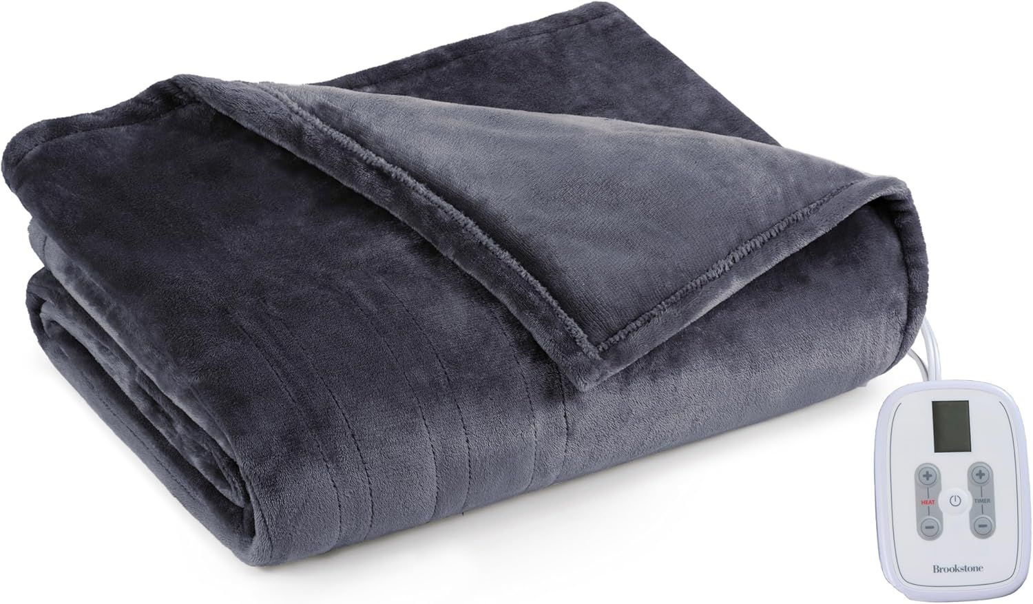 Twin Gray Polyester Heated Plush Blanket with Timer