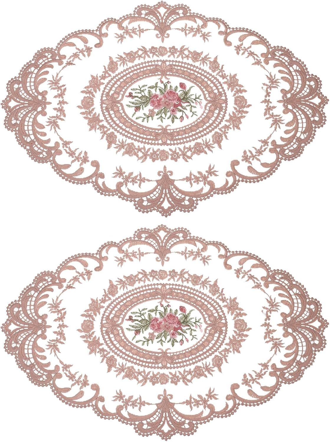 Dusty Rose Oval Lace Polyester Crochet Doilies Set