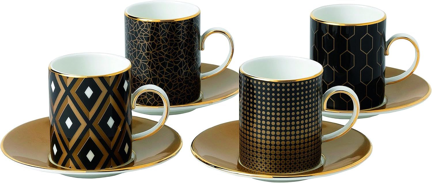 Wedgwood Gio Gold Geometric Espresso Cup & Saucer Set of 4