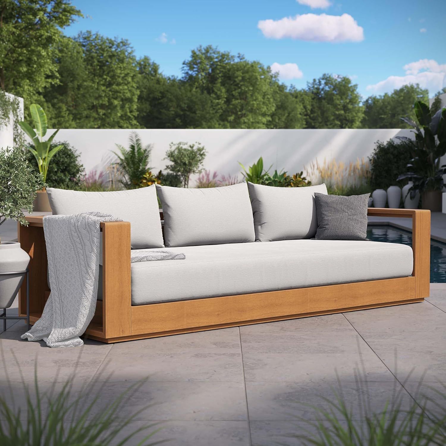 Tahoe Natural Acacia Wood Three-Seater Outdoor Sofa