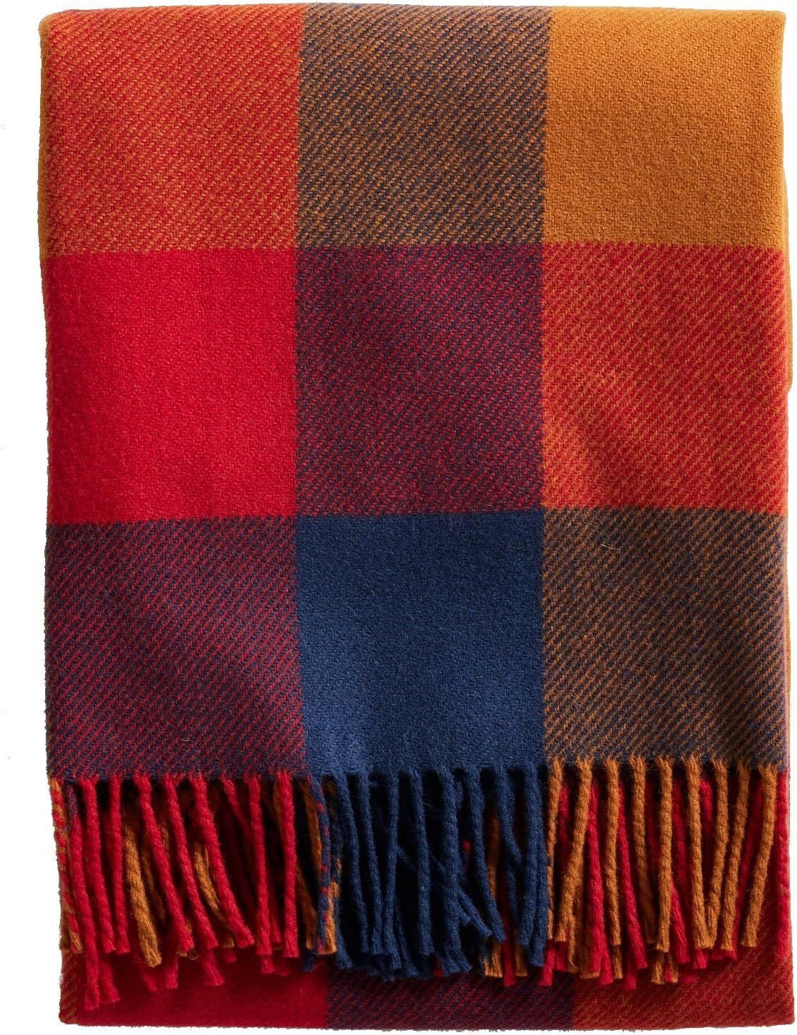 Copper and Red Wool Fringed Machine Washable Throw