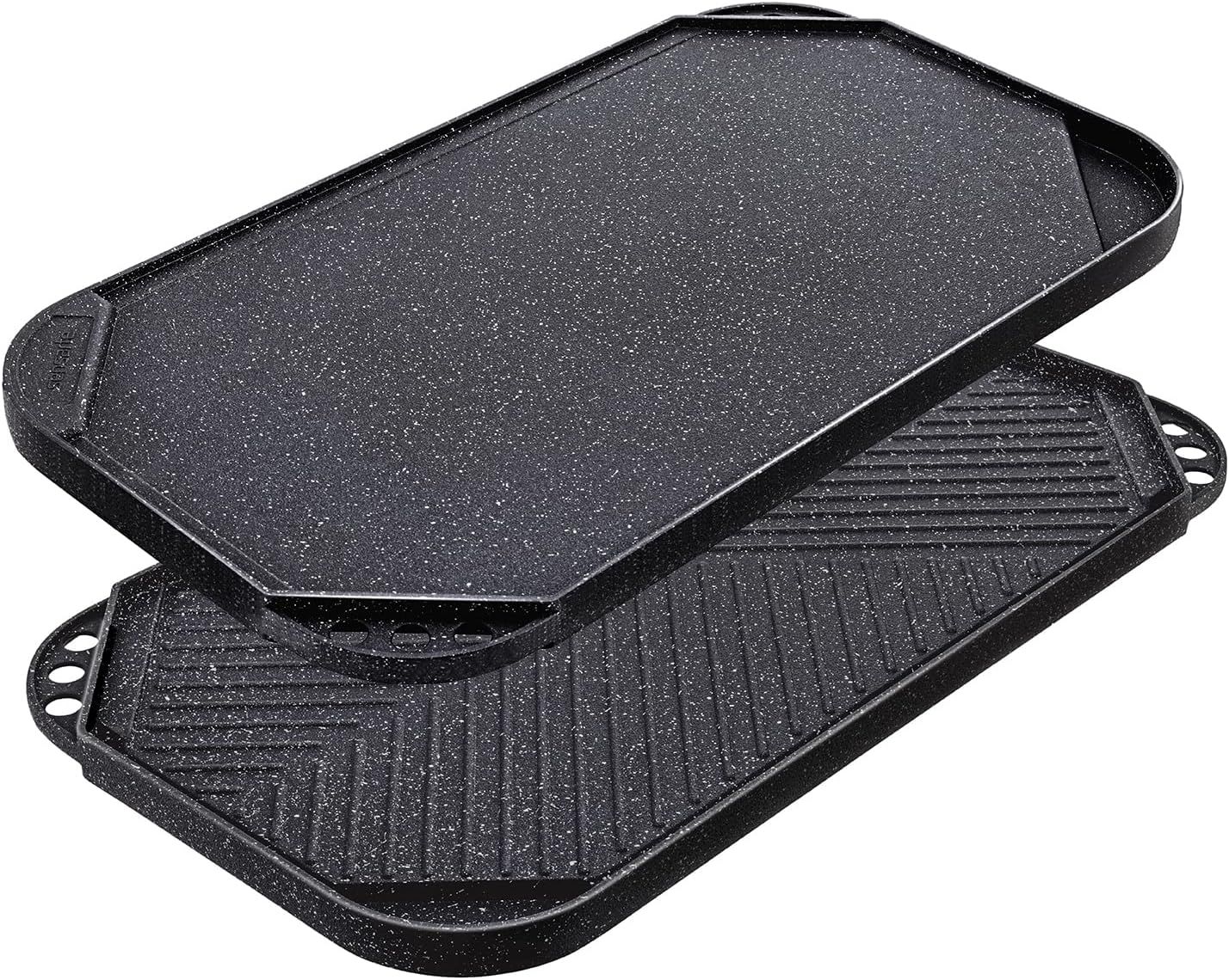 Black Cast Aluminum Reversible Grill and Griddle Pan, 19.5" x 10.7"