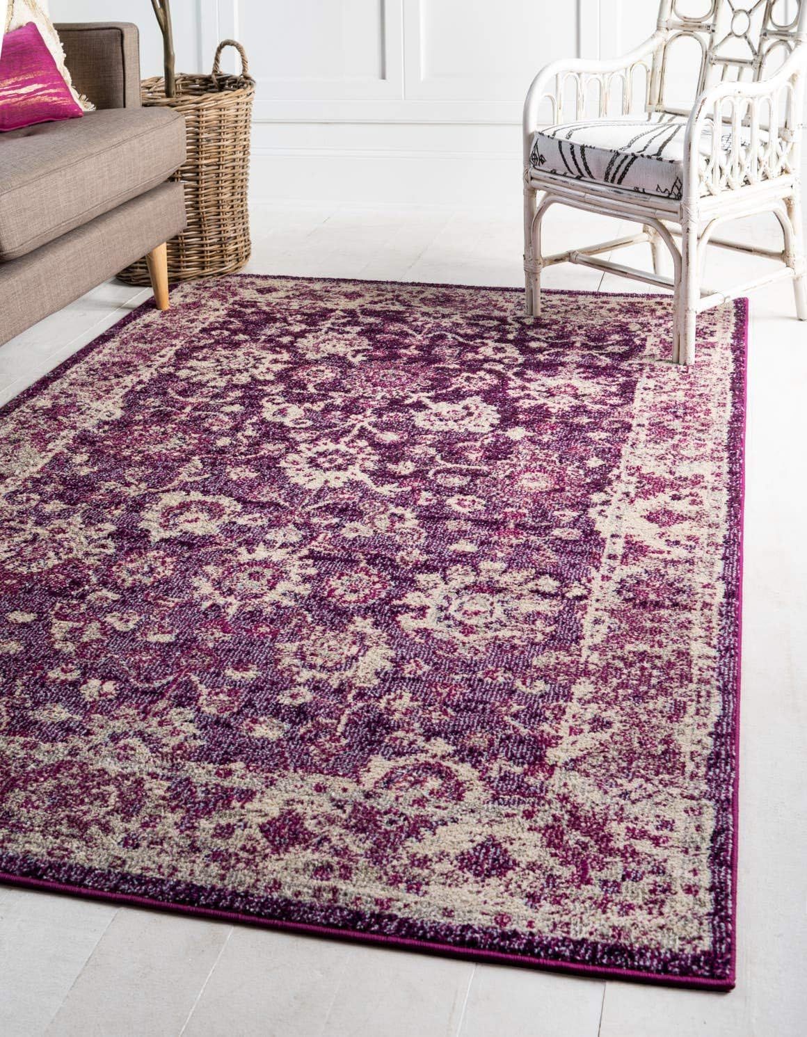 Krystle Purple and Ivory Floral Synthetic 8' x 10' Area Rug