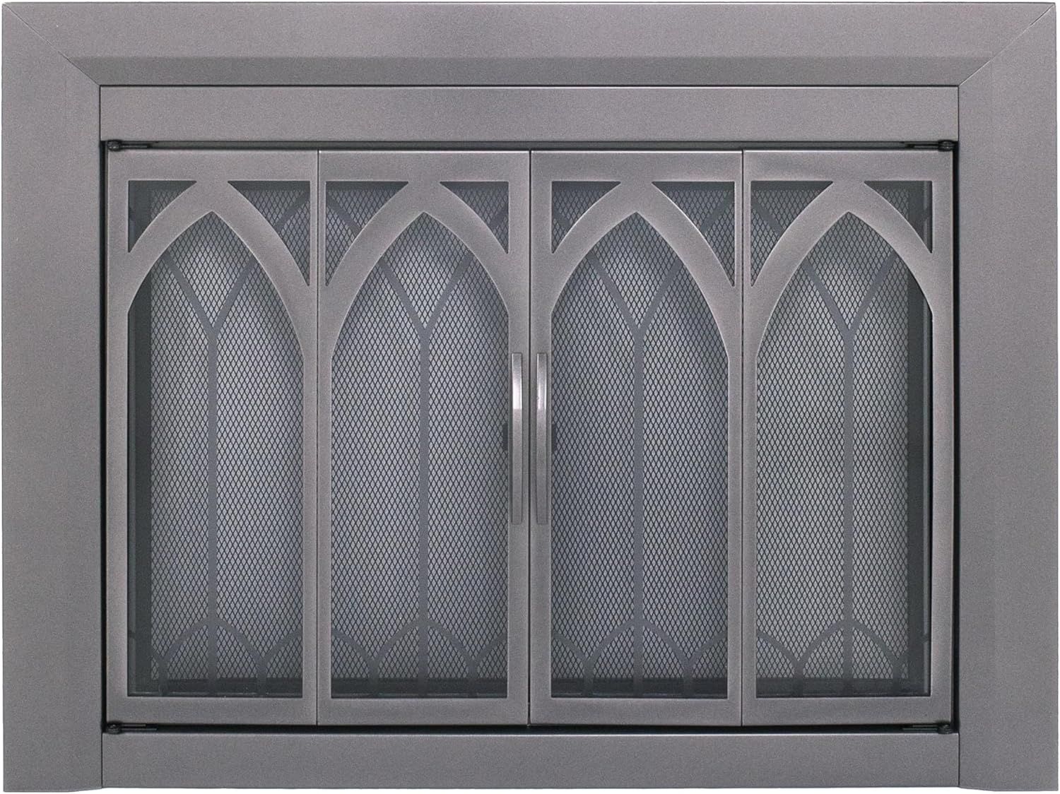 Collin Large Gunmetal Fireplace Glass Doors with Mesh Panels