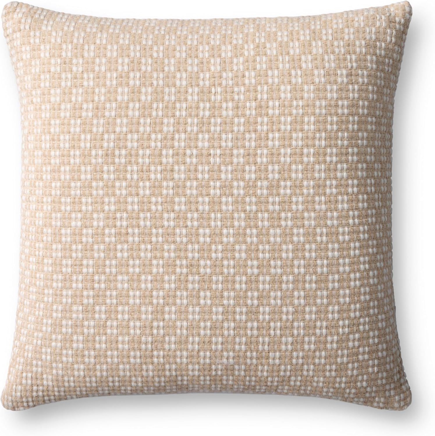 Ivory and Wheat Checkerboard Cotton 18'' Square Pillow Cover