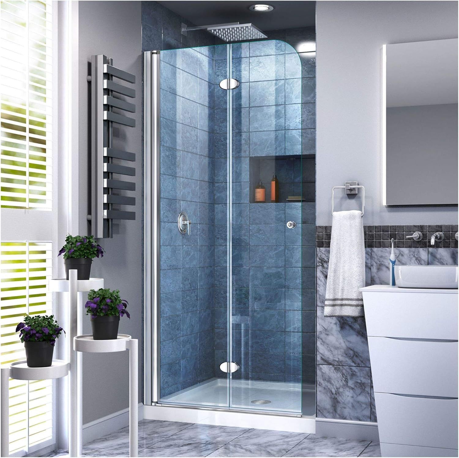 Chrome Frameless Hinged Shower Door with Clear Glass