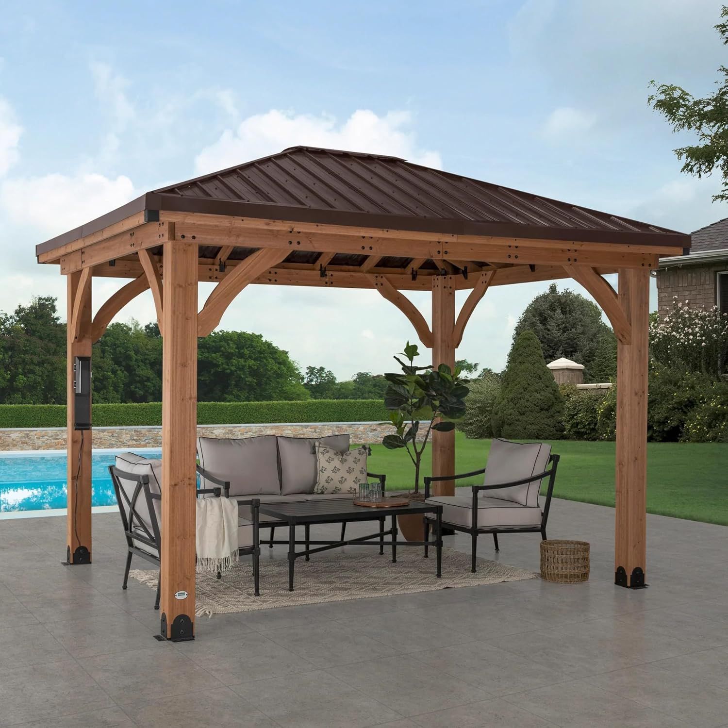 Barrington 12' x 10' Cedar Wood and Steel Gazebo Pavilion