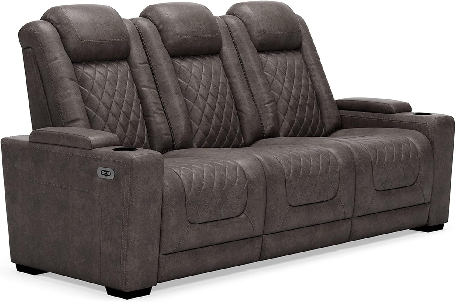 Gray Faux Leather Power Reclining Sofa with Cup Holders