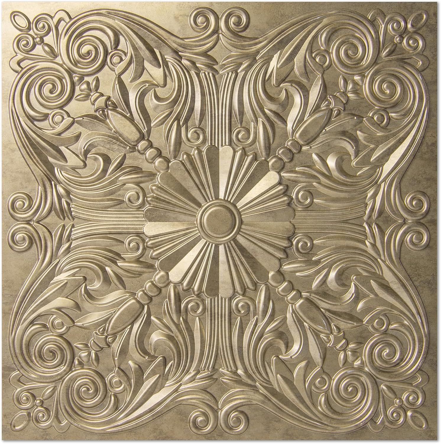 Antique Gold Spanish Floral 24x24 PVC Ceiling and Wall Tiles