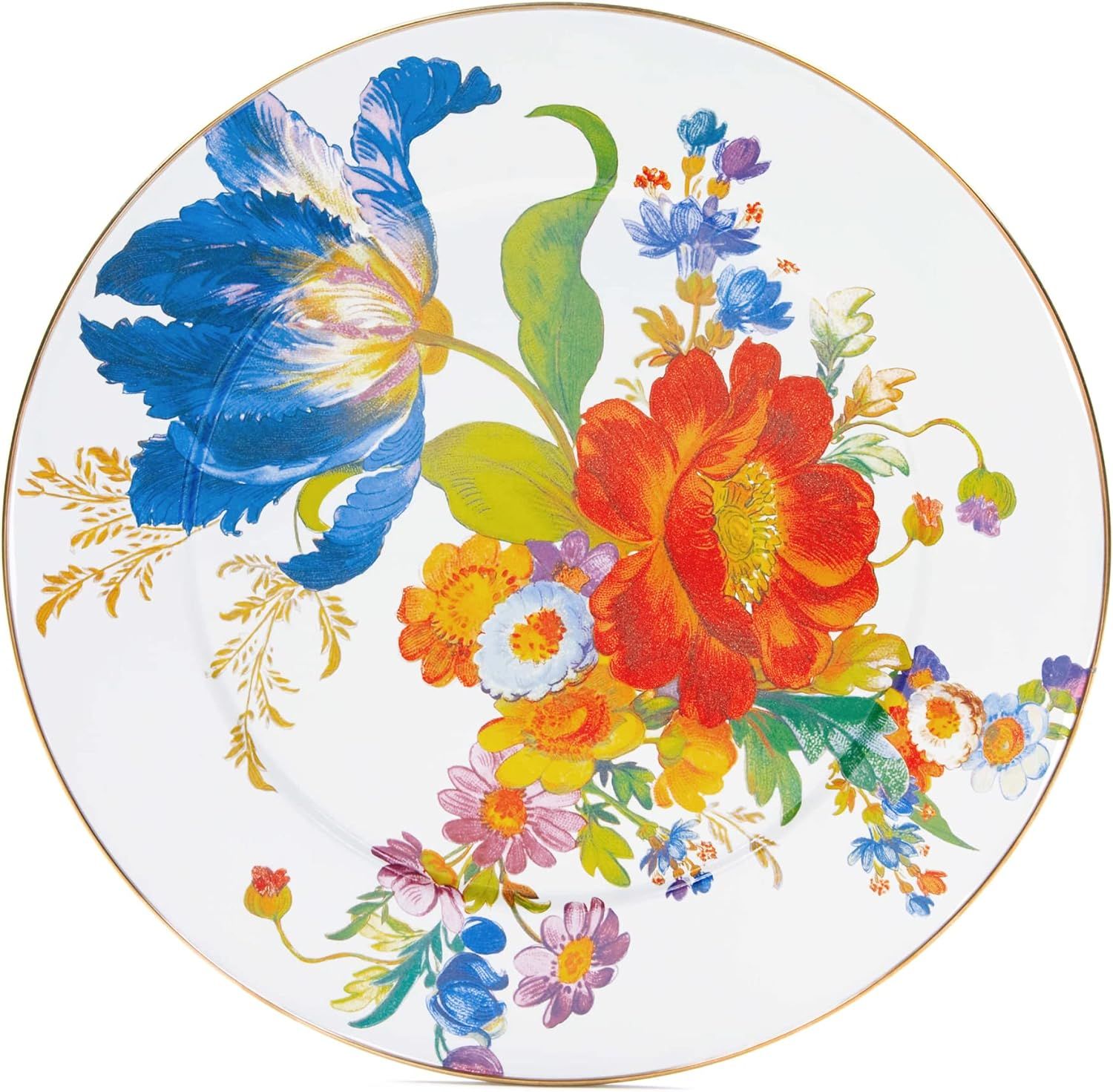 Hand-Applied Floral Ceramic Round Serving Platter