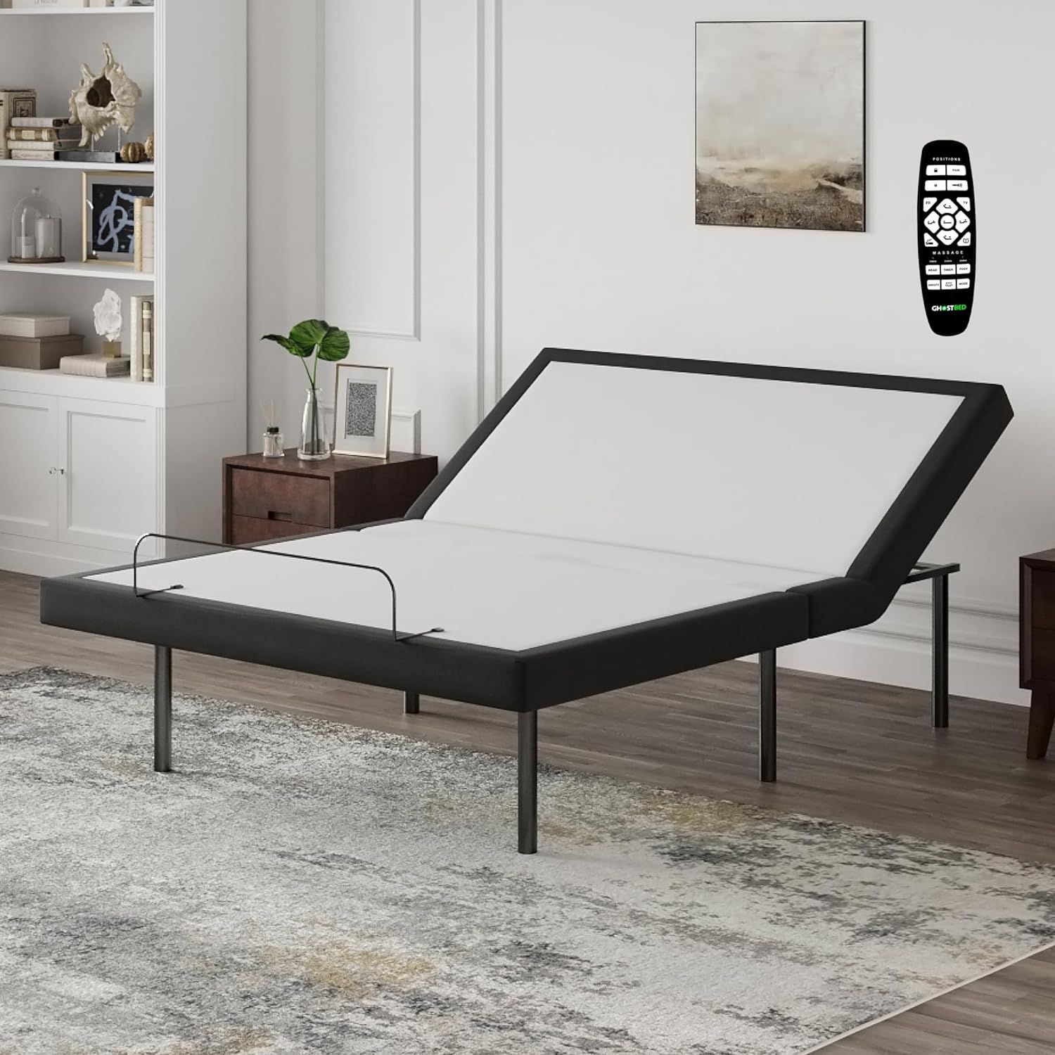 Twin XL Adjustable Metal Frame Bed with Upholstered Base