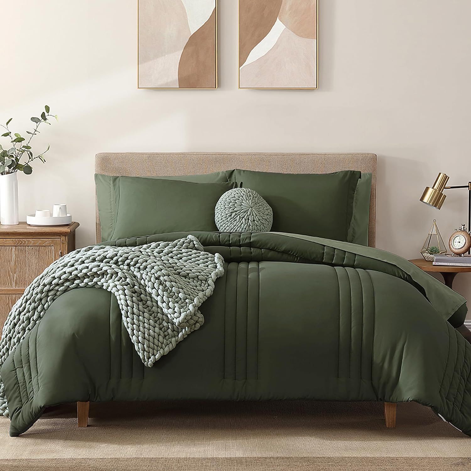 Olive Green Full Microfiber 7-Piece Bed in a Bag Set
