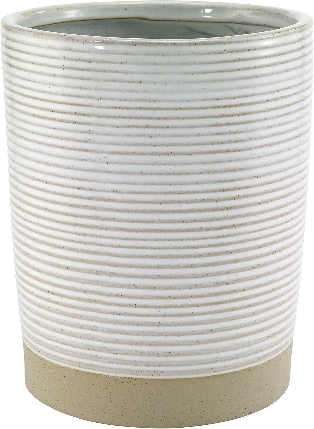 White Ceramic Ridged Circular Rubbish Bin