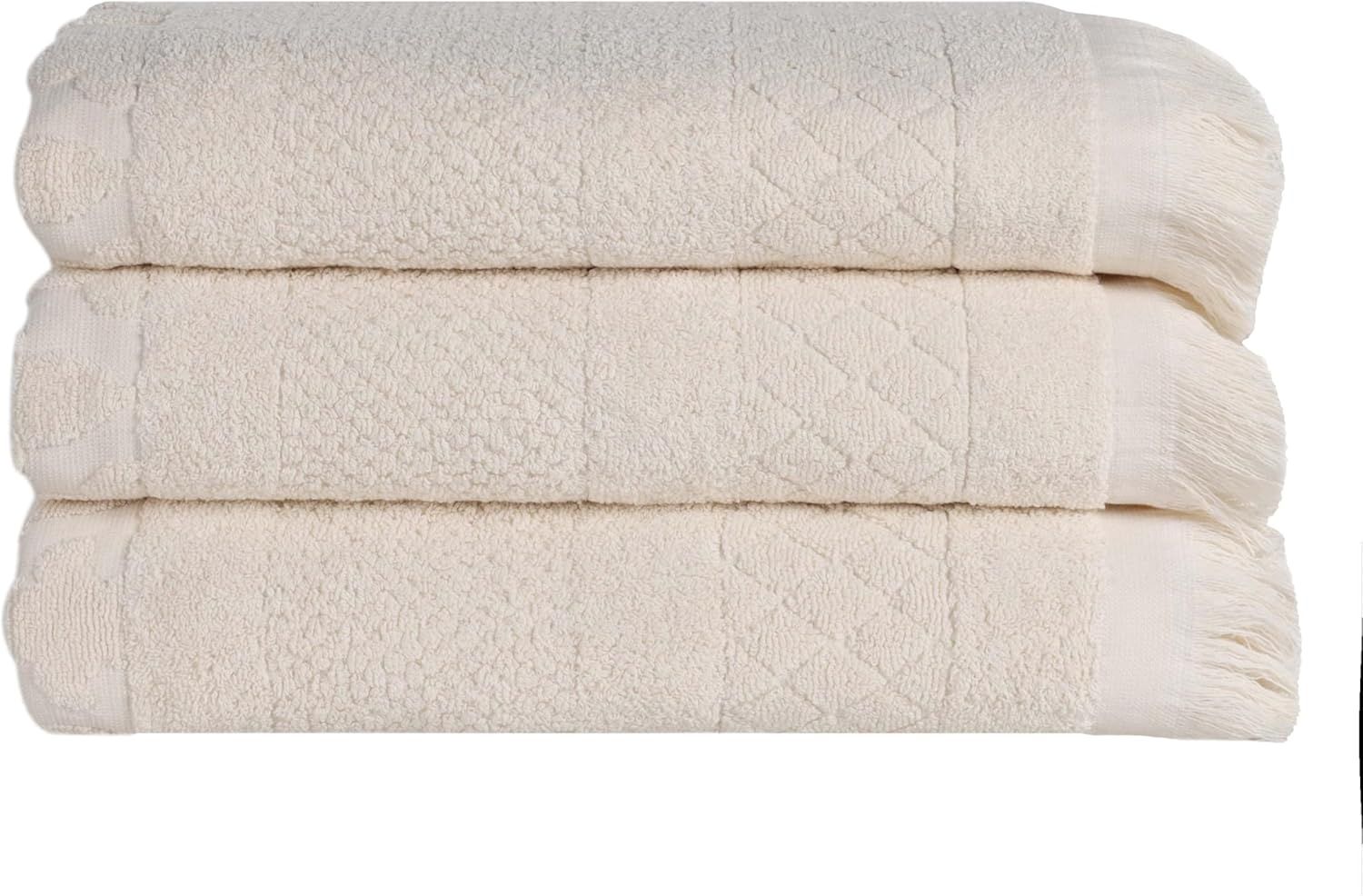 Ivory Geometric Cotton Bath Towel Set, 54" x 30"