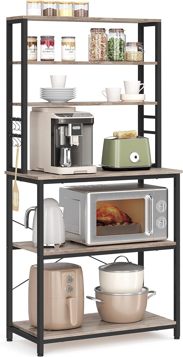 Greige and Black Adjustable 6-Tier Industrial Kitchen Rack