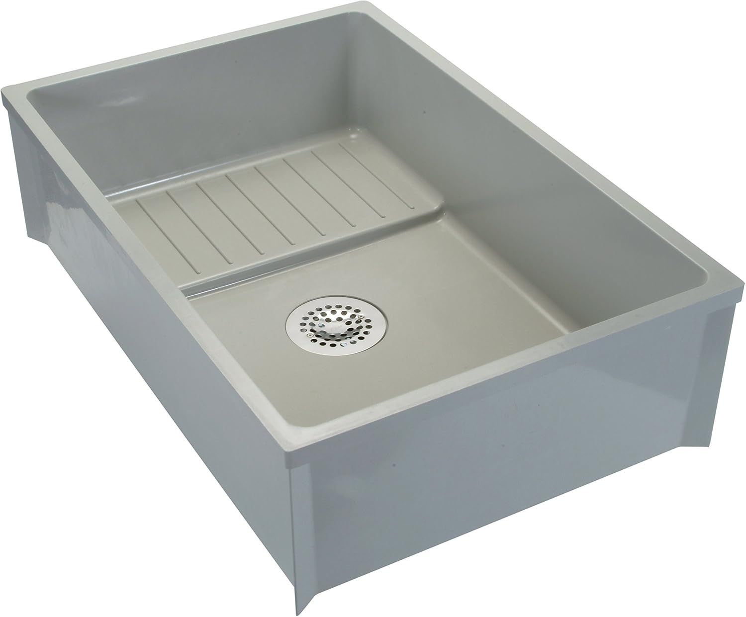 Gray High-Density Composite Mop Service Basin with PVC Drain