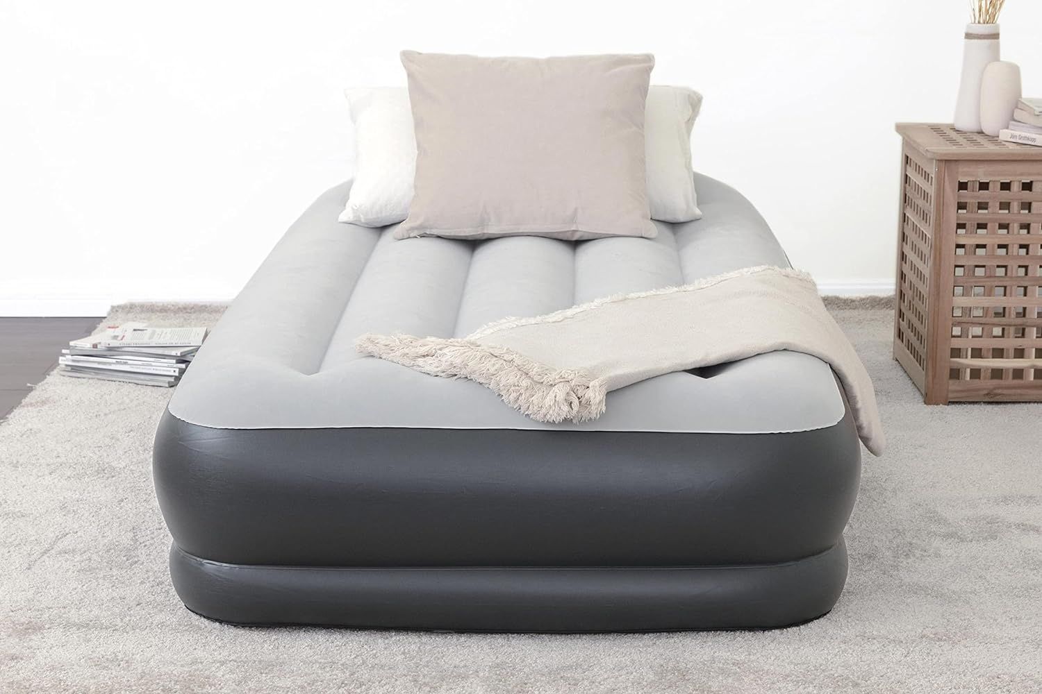 Twin Gray and Black Inflatable Air Mattress with Built-in Pump