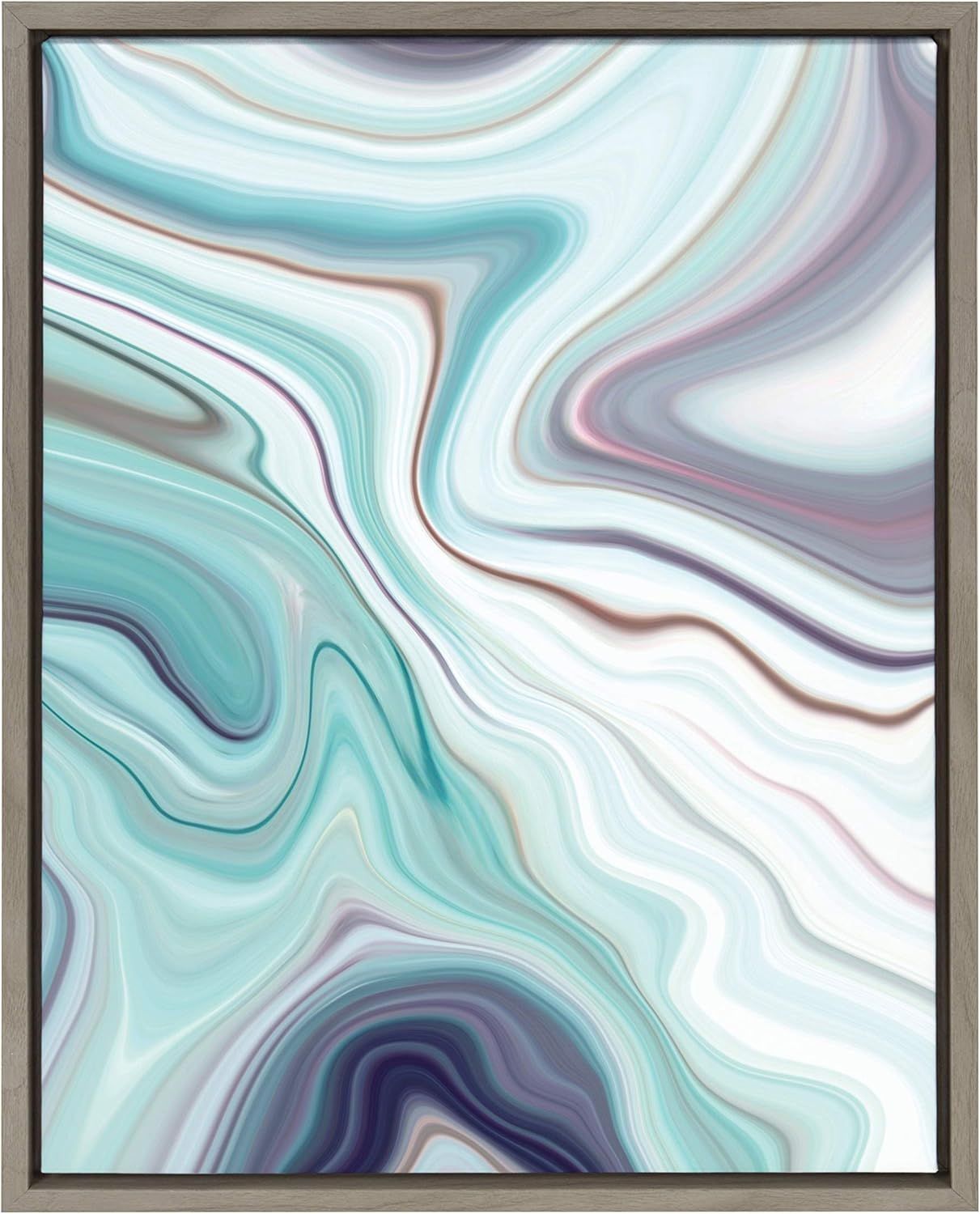 Aqua Marine and Purple Abstract Framed Canvas Wall Art